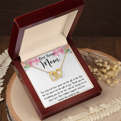 Best Bonus Mom Interlocking Hearts Necklace Message Card