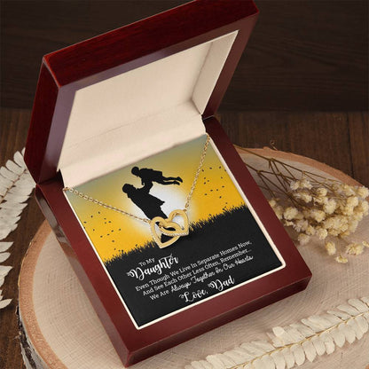 Dad To Daughter Double Hearts Necklace - Always Together In Our Hearts Interlocking Hearts Necklace