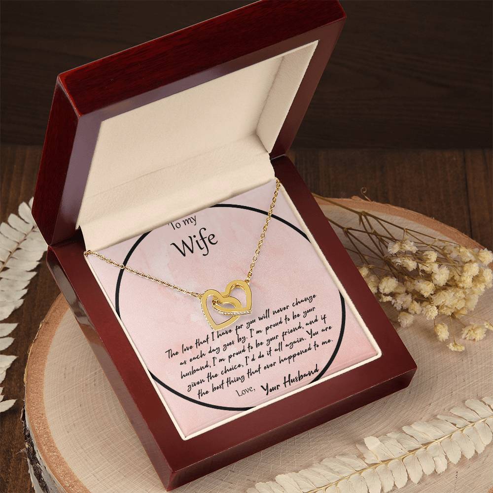 To My Wife The Love That I Have For You - Pink Interlocking Hearts Necklace