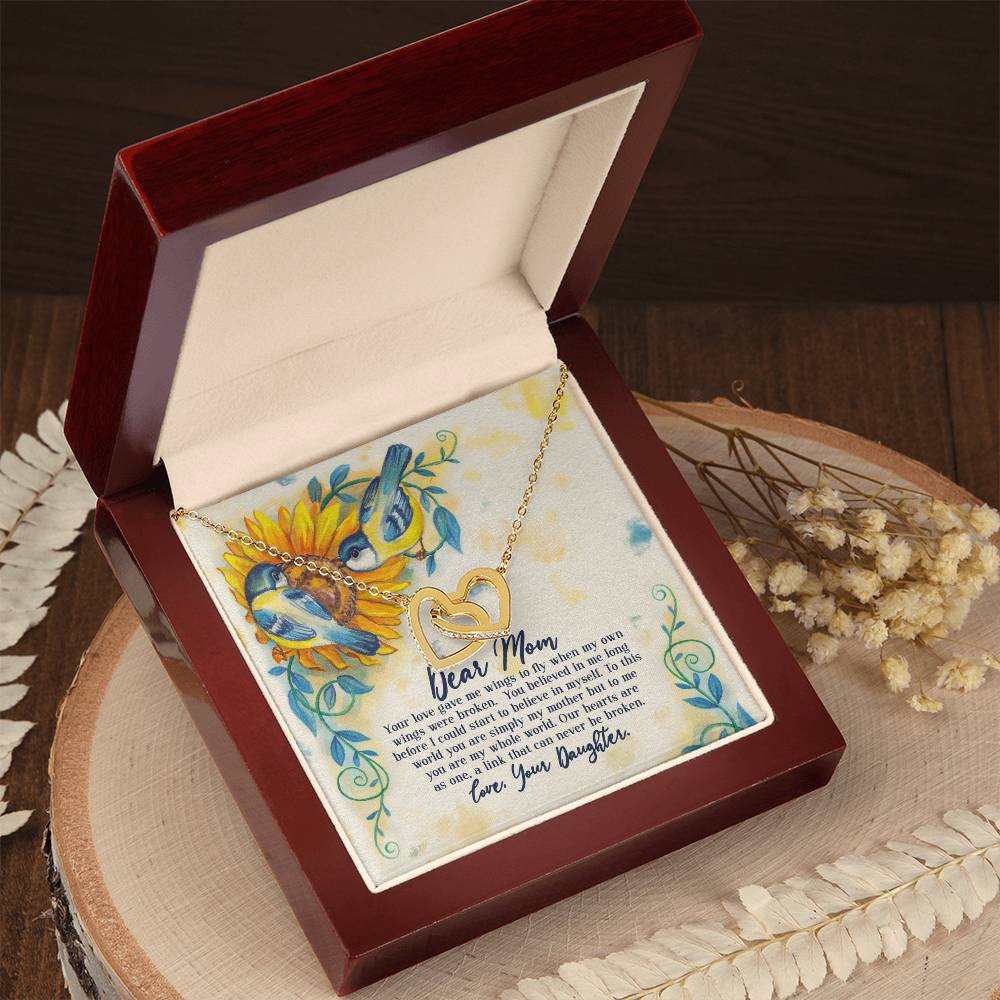 Dear Mom - Your Love Gave Me Wings To Fly When My Own Wings Were Broken From Daughter Interlocking Hearts Necklace