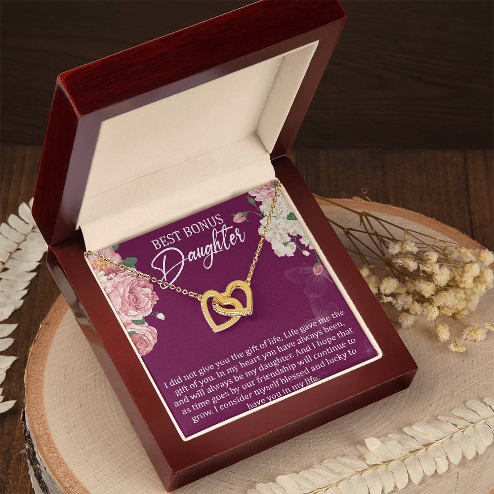 Best Bonus Daughter Interlocking Hearts Necklace Message Card