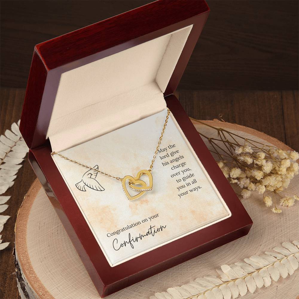 Congratulation On Your Confirmation - May The Lord Give His Angels Charge Over You To Guide You In All Your Ways - Necklace Interlocking Hearts Necklace