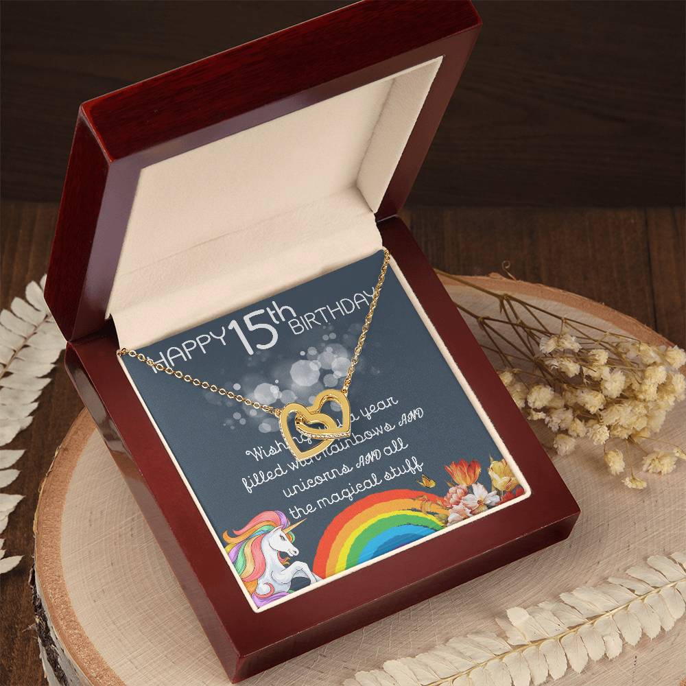 15Th Birthday Necklace Gifts For Girls Cute Unicorn 15 Years Old Girl Jewelry Gift For Daughter Niece Interlocking Necklace Xu246Il08 Interlocking Hearts Necklace