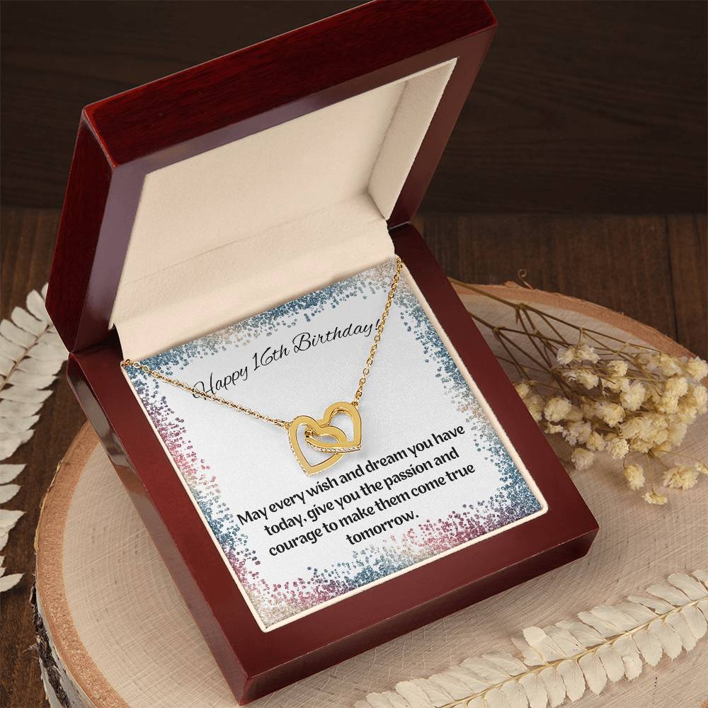 16Th Birthday-Rainbow Sparkle-Daughter Granddaughter Sister Interlocking Hearts Necklace
