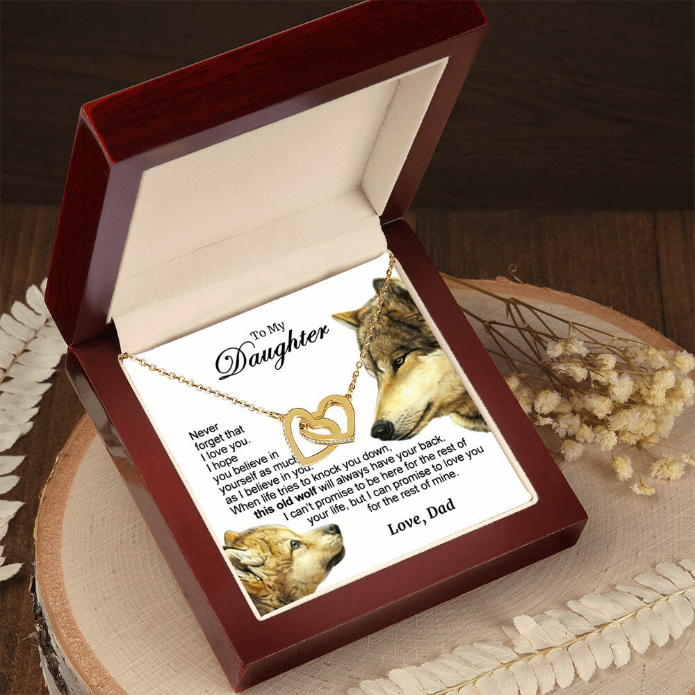For Your Daughter - This Old Wolf Will Always Have Your Back Interlocking Hearts Necklace