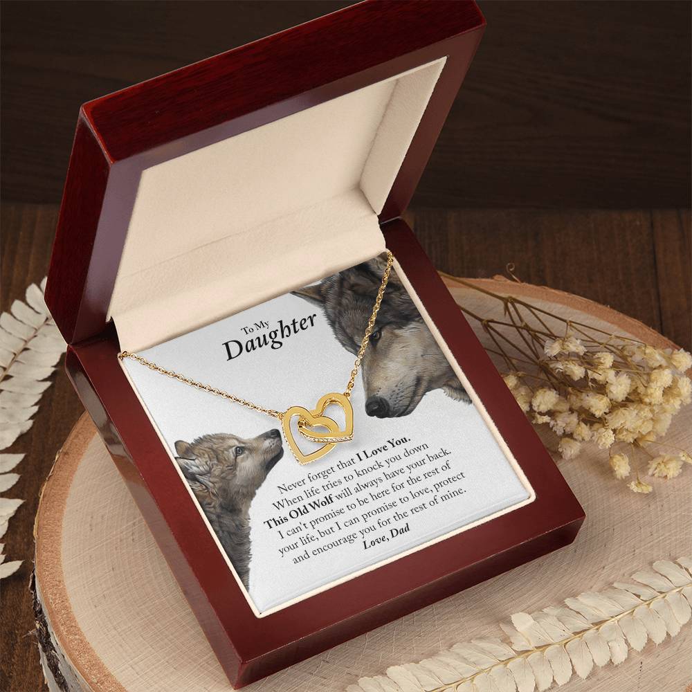 Daughter - This Old Wolf Will Always Have Your Back In Usa Interlocking Hearts Necklace