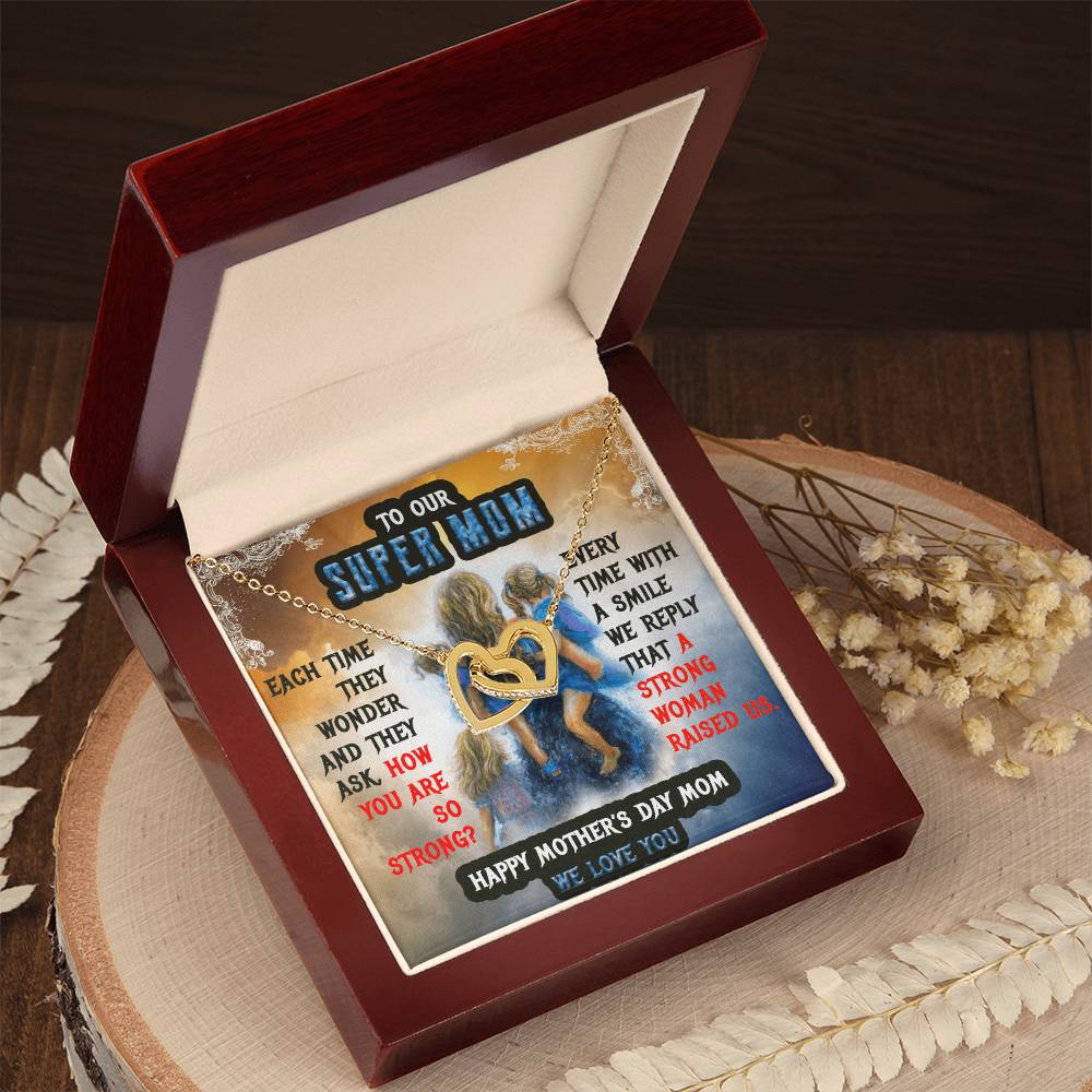 To Our Mom Super Mom Interlocking Hearts Necklace
