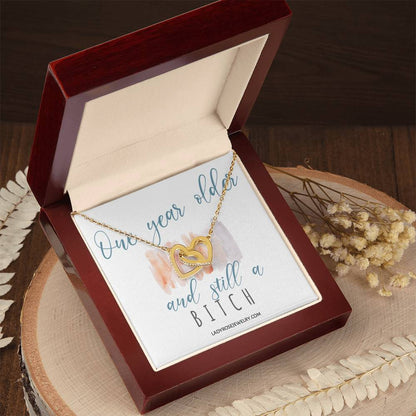 Birthday Bitch Interlocking Hearts Necklace