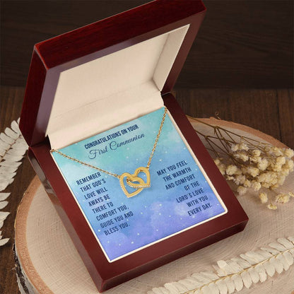 Congratulations On Your First Communion - Remember That God'S Love Will Aways Be There To Comfort You Guide You And Bless - Necklace Interlocking Hearts Necklace