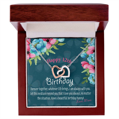 12Th Birthday Gift To Daughter From Mom Heart Birthday Necklace Daughter Turning 12 Gift From Mother Interlocking Hearts Necklace