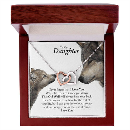 Daughter - This Old Wolf Will Always Have Your Back In Usa Interlocking Hearts Necklace