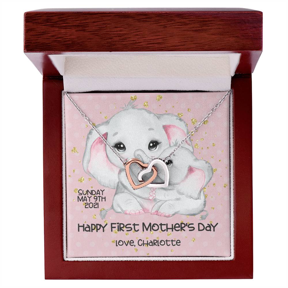 Customizable Happy First Mothers Day Interlocking Hearts Necklace