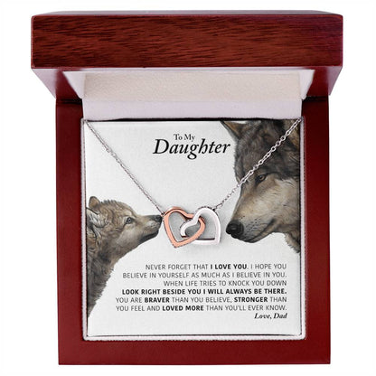 Daughter - I Will Always Be There Dad In Usa Interlocking Hearts Necklace