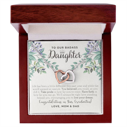 To Our Badass Daughter Straighten Your Crown Necklace Parents Daughter Necklace Daughter Graduation Gift Graduation On Pandemic Interlocking Hearts Necklace