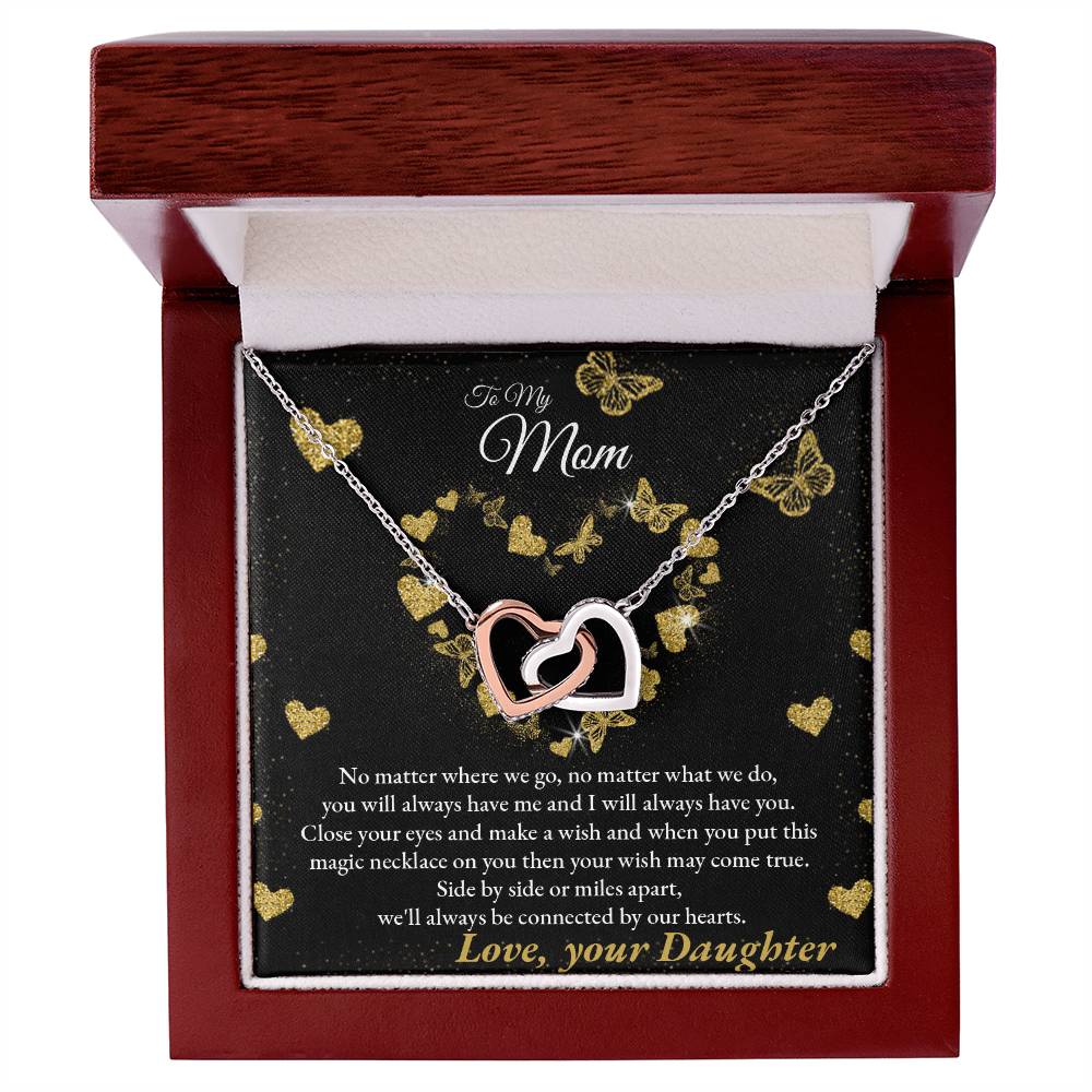 Connected By Our Hearts - To My Mom Joined Hearts Necklace Interlocking Hearts Necklace