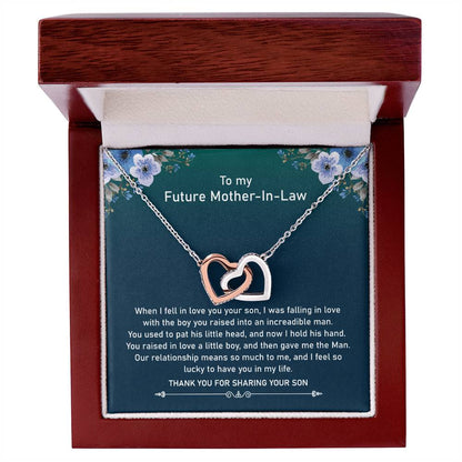 Future Mother In Law - Raised Incredible Man Interlocking Heart Necklace Interlocking Hearts Necklace
