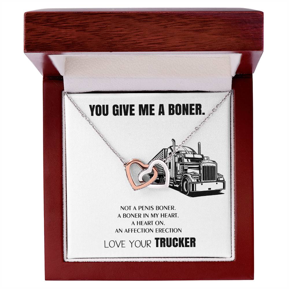 Truck Driver Wife Gifts You Give Me A Boner Truck Driver Wife Necklace Trucker Love For Soulmate Interlocking Hearts Necklace