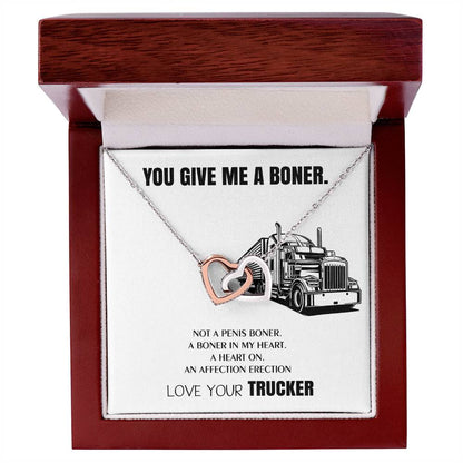Truck Driver Wife Gifts You Give Me A Boner Truck Driver Wife Necklace Trucker Love For Soulmate Interlocking Hearts Necklace