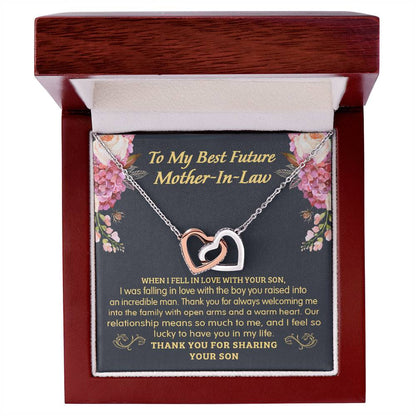 Gift For Future Mother-In-Law - The Boy You Raised - Interlocking Interlocking Hearts Necklace