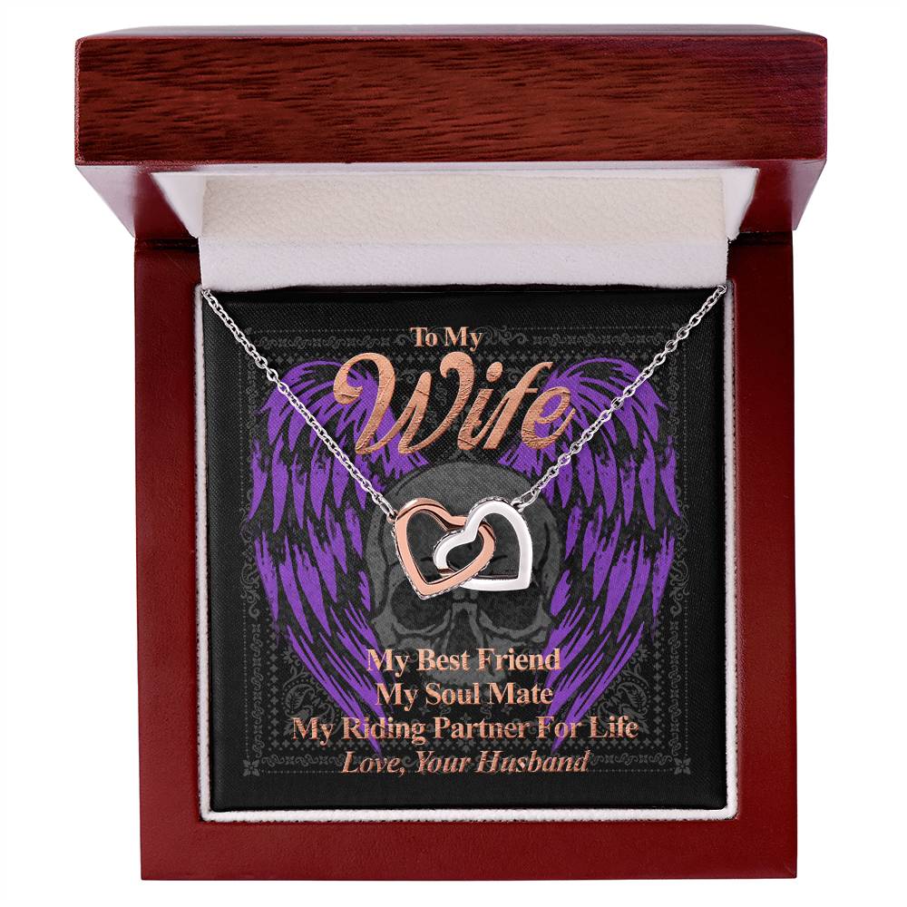 To My Wife My Best Friend My Riding Partner For Life. Gift For A Wife Who Rides Interlocking Hearts Necklace