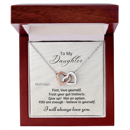 Gift For Daughter Linked Hearts Mom Says Encouragement Message Interlocking Hearts Necklace