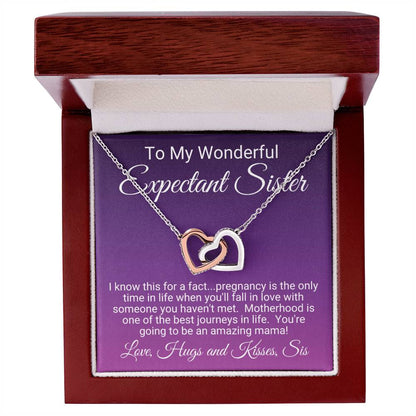 Expectant Sister Linked Hearts Necklace Gift From Sis Interlocking Hearts Necklace