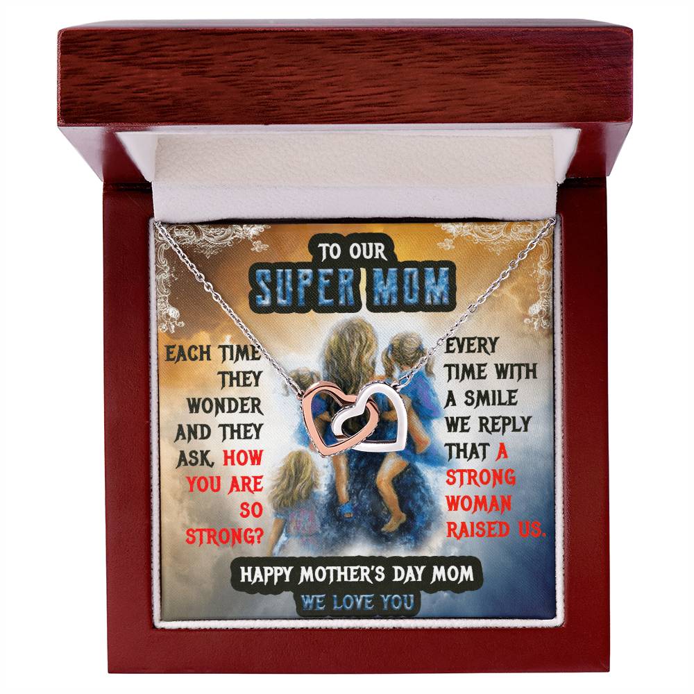 To Our Mom Super Mom Interlocking Hearts Necklace