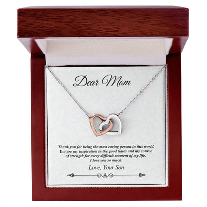 'Dear Mom' Linked Hearts Necklace - The Most Caring Person In This World Interlocking Hearts Necklace