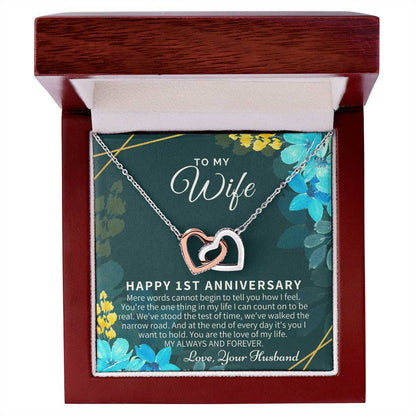 1St Anniversary Gift For Wife 1St Wedding Anniversary One Year Anniversary Gifts First Year Anniversary First Anniversary Gift For Her Interlocking Hearts Necklace