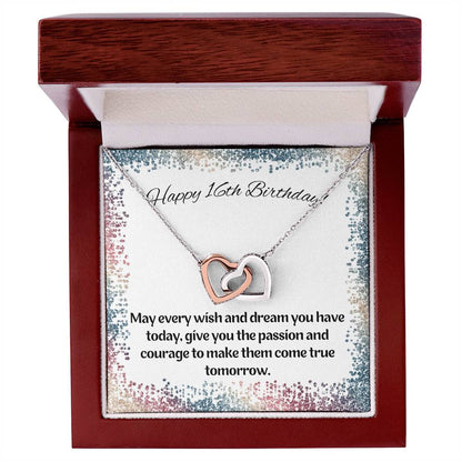 16Th Birthday-Rainbow Sparkle-Daughter Granddaughter Sister Interlocking Hearts Necklace