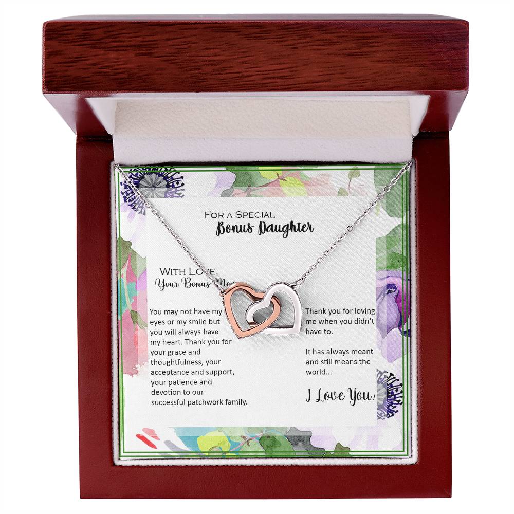 Bonus Daughter From Bonus Mom No Dna But You Have My Heart Interlocking Hearts Necklace