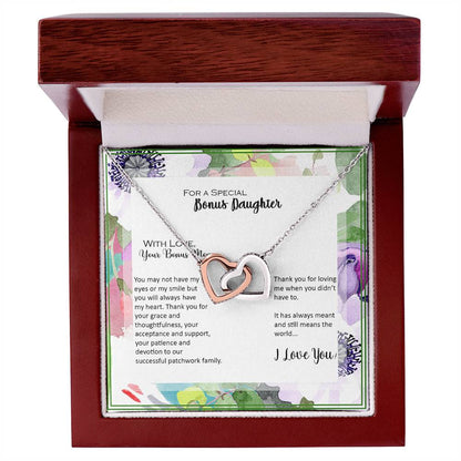 Bonus Daughter From Bonus Mom No Dna But You Have My Heart Interlocking Hearts Necklace