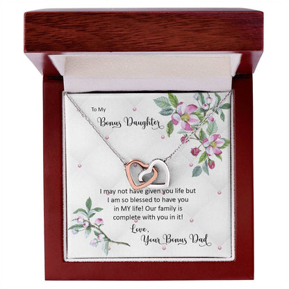 Bonus Daughter From Bonus Dad No Dna But You Have My Heart Interlocking Hearts Necklace
