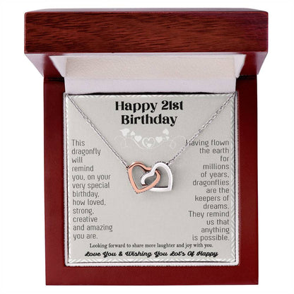 21St Birthday Dragonfly Necklace Gift Happy 21St Birthday Gifts For Her Best Friend Daughter Sister Niece Auntie Necklace Happy 21 Birthday Birthday Necklace Interlocking Hearts Necklace