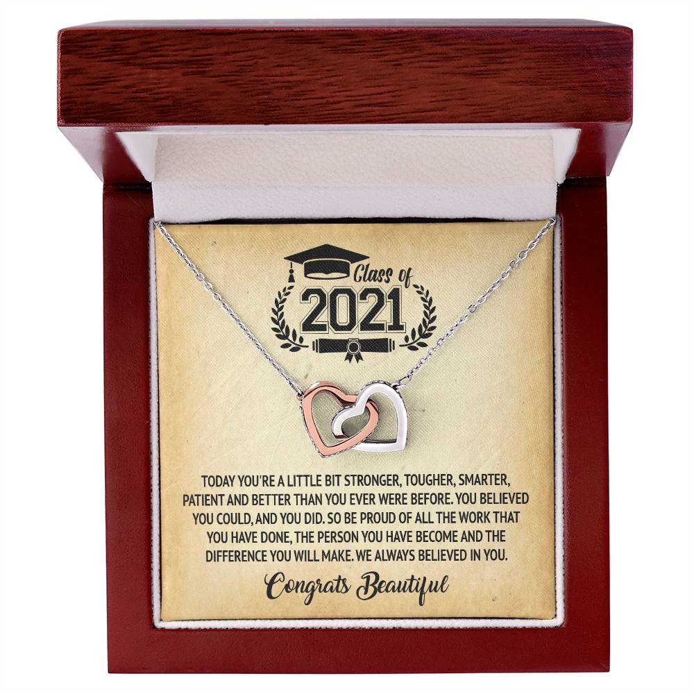 Class Of 2021 - Graduation Interlocking Necklace Interlocking Hearts Necklace