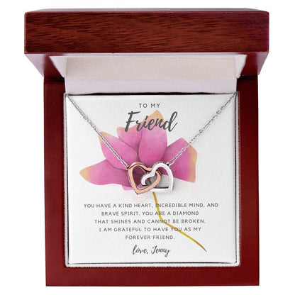Friend Necklace - Pink Rose Interlocking Hearts Necklace