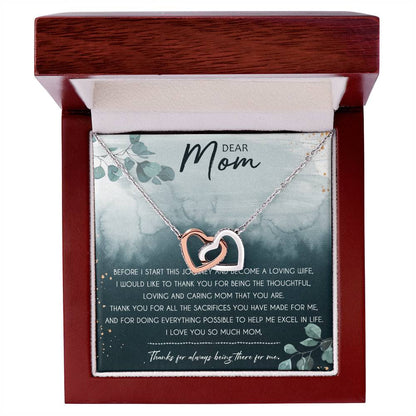 Dear Mom Interlocking Hearts Necklace Message Card