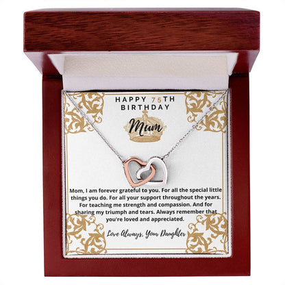75Th Birthday Mum From Daughter Interlocking Hearts Necklace