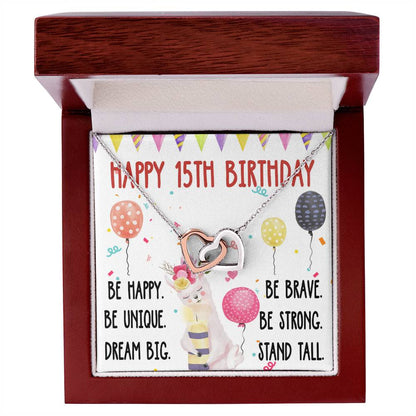 15Th Birthday Necklace Gift For Girl Daughter Birthday Gift For 15 Years Old Teen Birthday Gift Cute Llama Interlocking Hearts Necklace