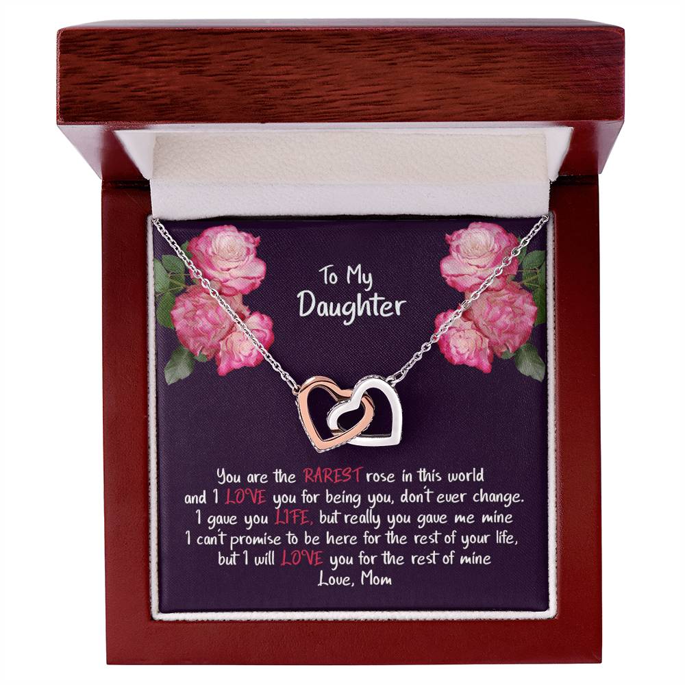 Daughter My Rarest Rose Interlocking Hearts Necklace