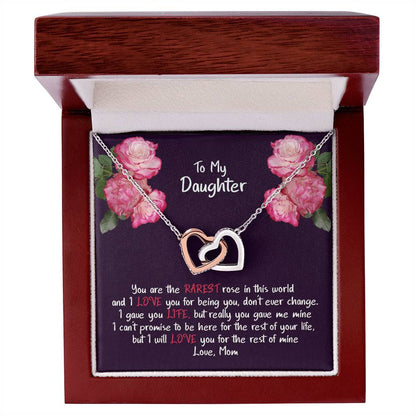 Daughter My Rarest Rose Interlocking Hearts Necklace