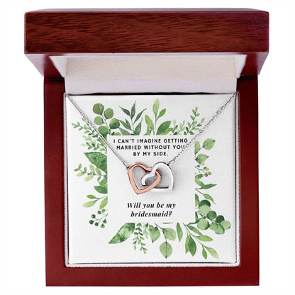 Bridesmaid Greenery Square Interlocking Hearts Necklace