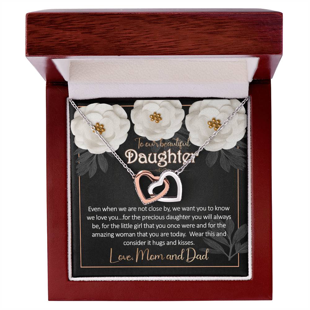 Daughter Away Necklace Gift From Mom And Dad Interlocking Hearts Necklace