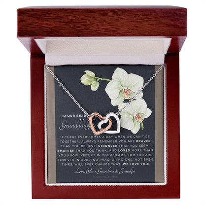 Gift For Granddaughter From Grandma & Grandpa To Our Granddaughter Live Your Dreams Birthday Graduation Christmas Interlocking Hearts Necklace