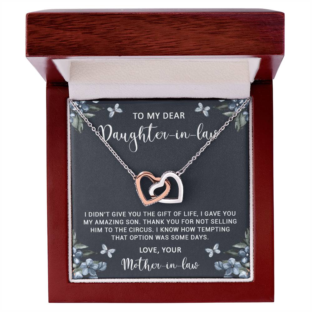 Daughter In Law Funny Gift Necklace From Mother In Law Interlocking Hearts Necklace