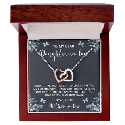 Daughter In Law Funny Gift Necklace From Mother In Law Interlocking Hearts Necklace