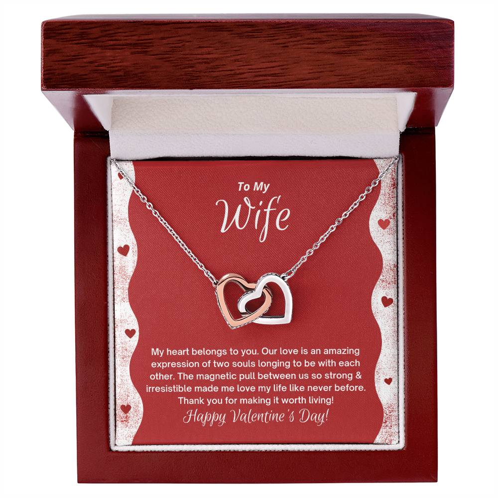To My Wife - My Heart Belongs To You - Happy Valentine'S Day Interlocking Hearts Necklace