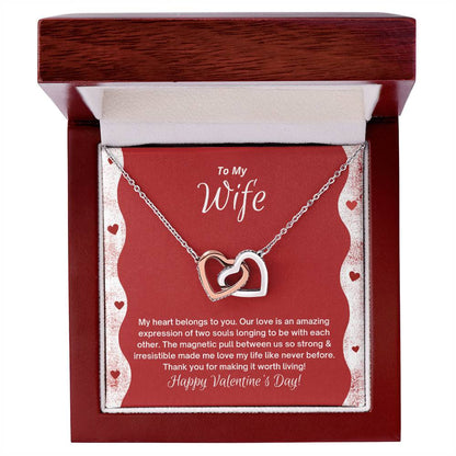 To My Wife - My Heart Belongs To You - Happy Valentine'S Day Interlocking Hearts Necklace