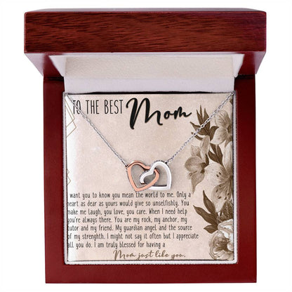 To The Best Mom Interlocking Hearts Necklace Message Card