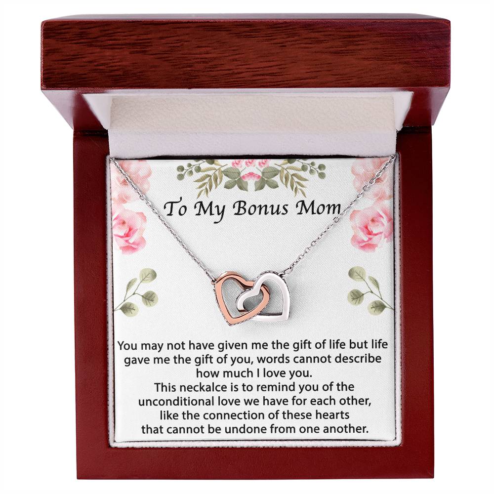 Bonus Mom Gift Bonus Mom Necklace Unbiological Mom Gift Unbiological Mom Neclace Card Mother'S Day Gift For Stepmom Foster Mom In Law Interlocking Hearts Necklace